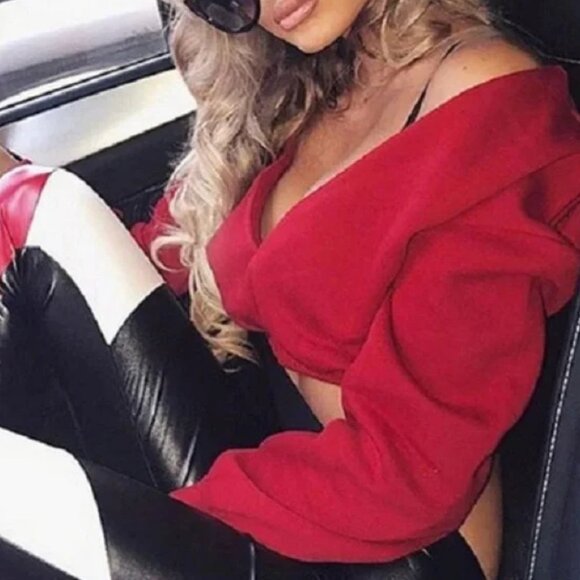 Red Off the Shoulder Sweater Top - Picture 1 of 2